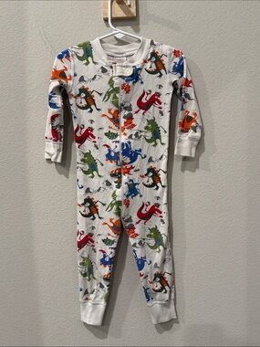 Hanna Andersson White Footie Pajama with Multicolor Dinosaurs 18-24 Months
